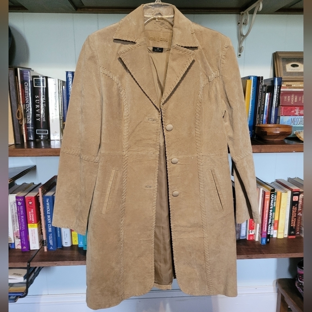 Me Jane Suede Leather Coat Jacket in Tan